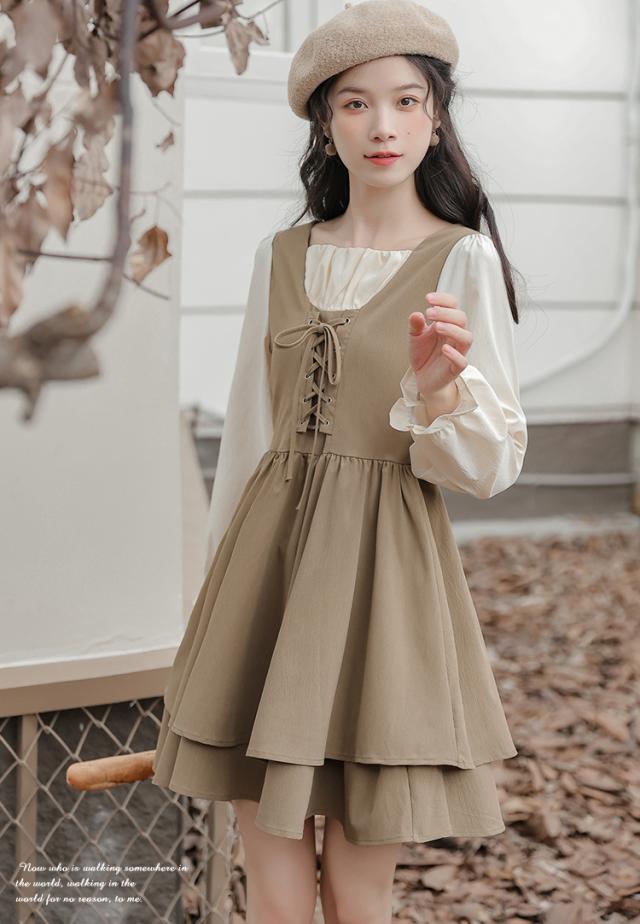 ワンピース フレア フレアスカート リボン 秋 秋ファッション フレンチ