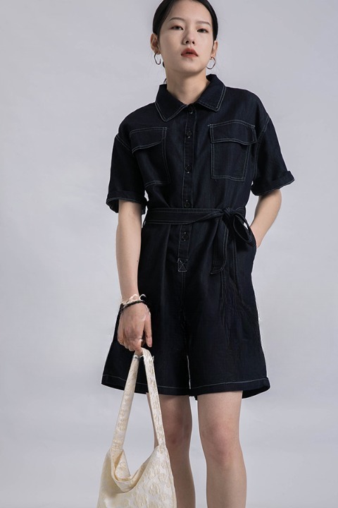 オールインワン レディース 40代 夏 ワイドパンツ 半袖 無地