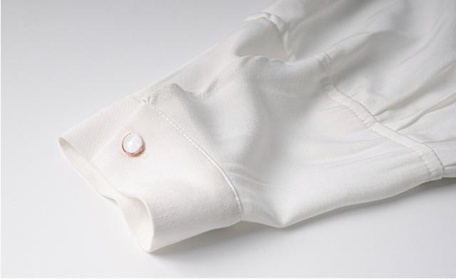 秋冬 フレンチ シャツ ブラウス 白トップス ショート丈 袖あり 長袖