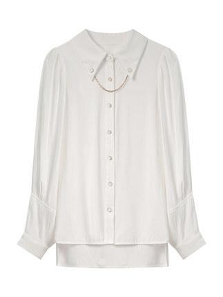 秋冬 フレンチ シャツ ブラウス 白トップス ショート丈 袖あり 長袖