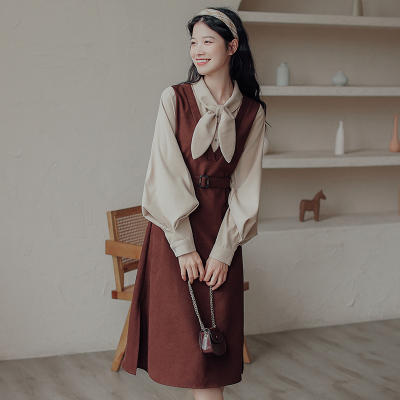 ワンピース レトロ リボン 長袖 袖あり かわいい 大人可愛い きれいめ シンプル カジュアル 大人 上品 おしゃれ お洒落 かっこいい レトロ アジアン エスニック エキゾチック 大人可愛い 大人女子 こなれ感 ラフ キュート ガーリー ルーズ 個性的 クール モード系 セクシー