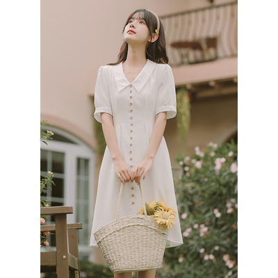 ワンピース ロング ヴィンテージ ファッション 襟付き ボタン 半袖 袖