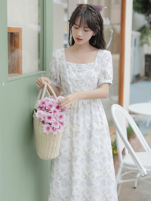 ロングワンピース ワンピース フレアワンピース フレア スクエアネック かわいい 大人可愛い きれいめ シンプル カジュアル 大人 上品 おしゃれ お洒落 かっこいい レトロ アジアン エスニック エキゾチック 大人可愛い 大人女子 こなれ感 ラフ キュート ガーリー ルーズ ロングワンピース ワンピース フレアワンピース フレア スクエアネック