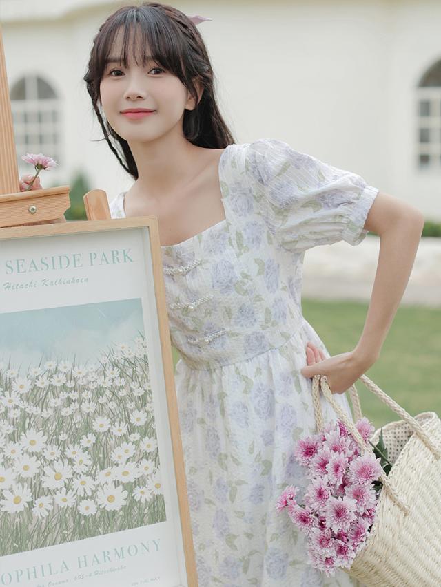 ロングワンピース ワンピース フレアワンピース フレア スクエアネック