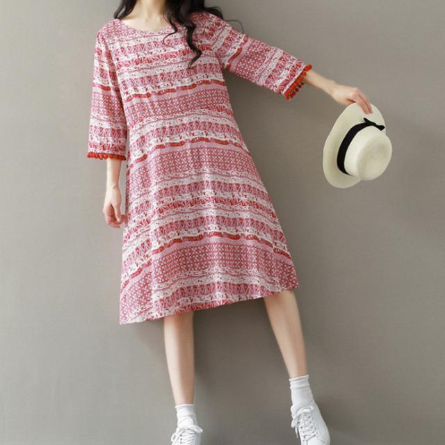 夏 マタニティ ドレス スカート ワンピース ミディスカート ワンピドレス 袖あり 7分袖 ラウンドネック 襟なし 細身 レギュラー ふわふわ 透け感 伸縮性 ルーズウエスト 薄手 異素材MIX かわいい 大人可愛い きれいめ シンプル 大人 上品 お洒落 エスニック こなれ感 ラブリー