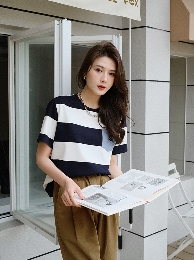 夏 ストライプ Ｔシャツ スカート ワンピース Tシャツ シャツ ショート丈 袖あり 半袖 ラウンドネック 襟なし スリム ストレート レギュラー ふわふわ ルーズウエスト ポリエステル 薄手 異素材MIX かわいい 大人可愛い シンプル かっこいい レトロ こなれ感 キュート モダン