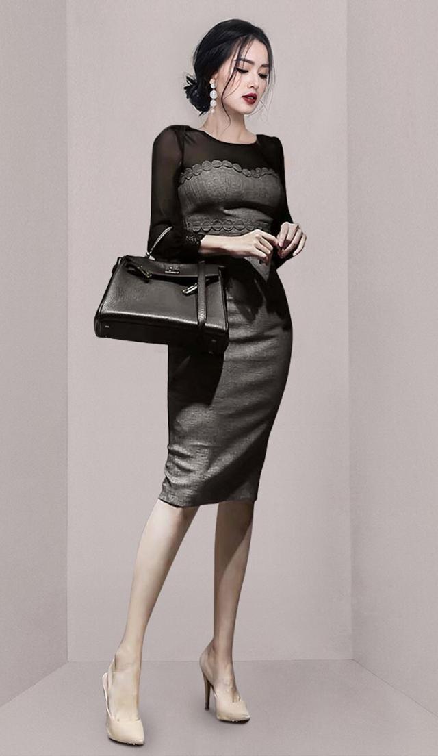 ワンピース ワンピドレス ミモレ丈 7分袖 七分袖 ラウンドネック スリム タイト 切り替えデザイン ドッキング レース 刺繍 透け感 シースルー 大人可愛い きれいめ シンプル 上品 おしゃれ お洒落 かっこいい 大人女子 クール セクシー エレガント 主役級 フォーマル 無地 春 ワンピース ワンピドレス ミモレ丈 7分袖 七分袖 ラウンドネック