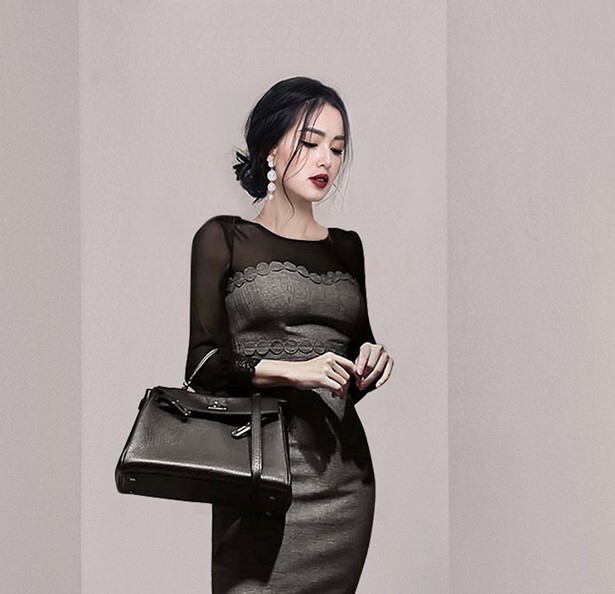 ワンピース ワンピドレス ミモレ丈 7分袖 七分袖 ラウンドネック