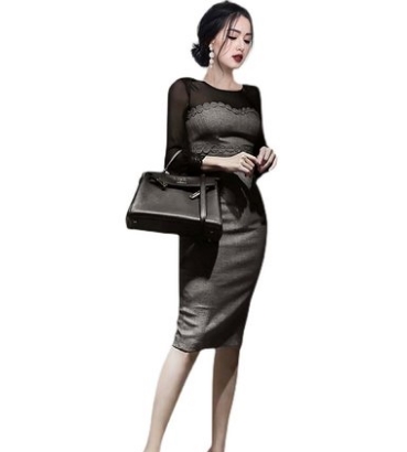 ワンピース ワンピドレス ミモレ丈 7分袖 七分袖 ラウンドネック スリム タイト 切り替えデザイン ドッキング レース 刺繍 透け感 シースルー 大人可愛い きれいめ シンプル 上品 おしゃれ お洒落 かっこいい 大人女子 クール セクシー エレガント 主役級 フォーマル 無地 春 ワンピース ワンピドレス ミモレ丈 7分袖 七分袖 ラウンドネック