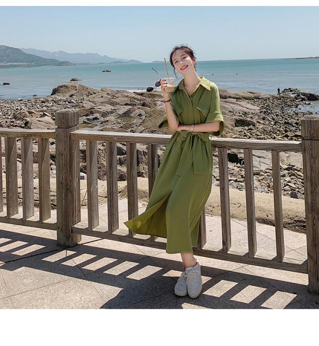 シャツワンピース ワンピース シャツ ブラウス 袖あり 半袖 5分袖 五分