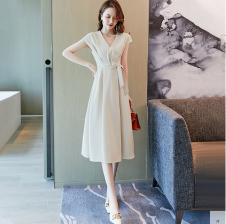 ワンピース レディース 春 夏 半袖 フレンチスリーブ Vネック ウエストシェイプ ワンピース ひざ下丈 ミドル ミディ丈 ミディ 膝丈 フレア Aライン ハイウエスト 脚長 美脚 二の腕カバー 着やせ スタイルアップ フェミニン きれいめ きれカジ カジュアル ナチュラル 上品 ワンピース レディース 春 夏 半袖 フレンチスリーブ Vネック ウエスト