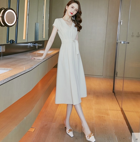ワンピース レディース 春 夏 半袖 フレンチスリーブ Vネック ウエスト