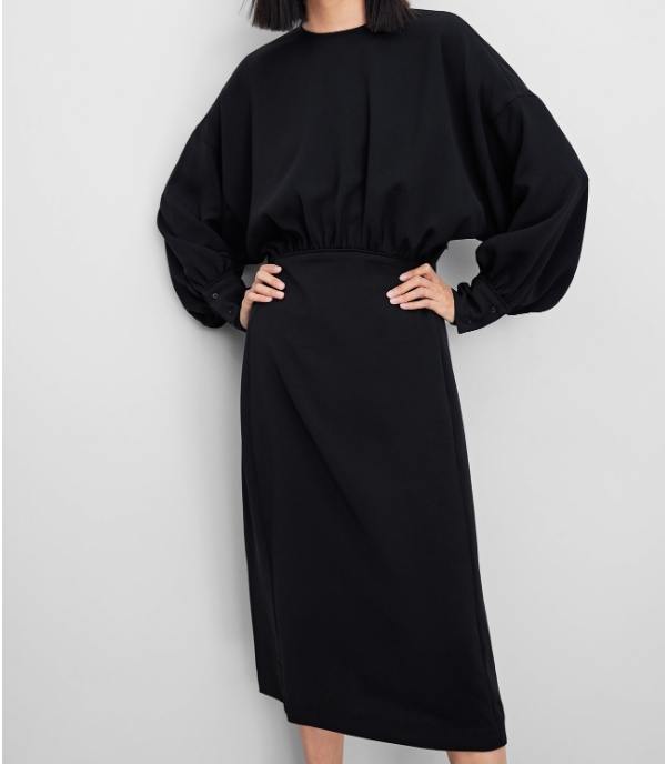 タイトワンピース ワンピドレス 膝下 ミモレ丈 袖あり 長袖 ボリューム