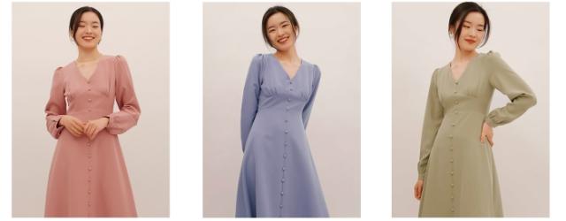 ワンピドレス ミモレ丈 長袖 Vネック スリム タイト 細身 Aライン 大人