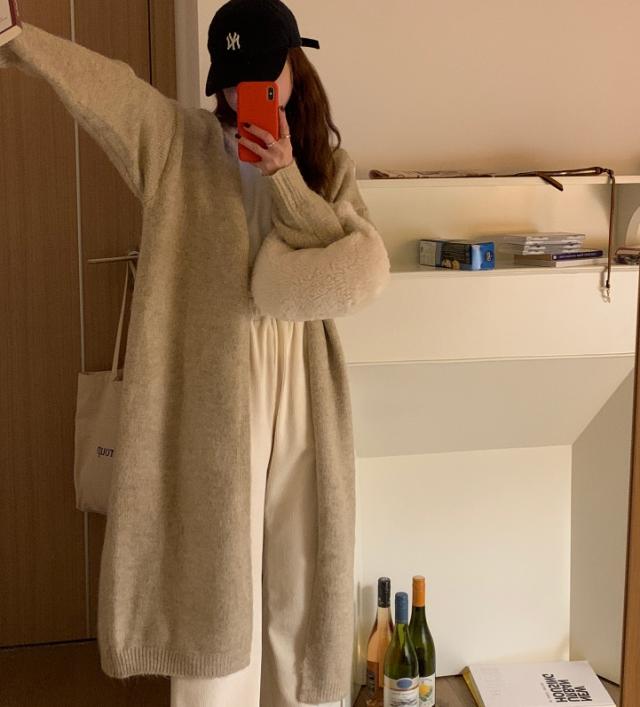 コーディガン アウター セーター カーディガン コート ロング丈 長袖 萌袖 もこもこ モコモコ ふわふわ 大人可愛い きれいめ シンプル カジュアル こなれ感 ラフ ルーズ 無地 秋 冬 デート お出かけ 休日 着回し 普段使い 暖かい モテ ブラウン グレー ピンク