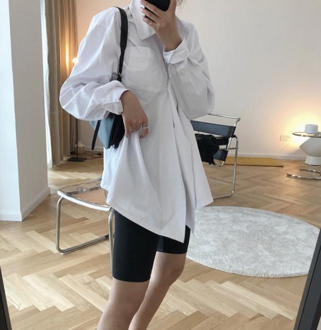 白シャツ 長袖 襟付き きれいめ シンプル カジュアル かっこいい