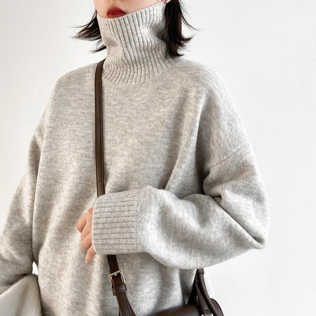 トップス ニットソー プルオーバー 長袖 萌袖 ハイネック タートルネック もこもこ モコモコ ふわふわ ニット 厚手 大人可愛い きれいめ シンプル 上品 おしゃれ お洒落 こなれ感 ラフ メンズライク マニッシュ 無地 秋 冬 10代 20代 30代 40代 50代 レディース 女性用 女の子