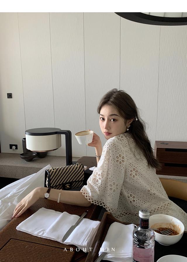 トップス ブラウス カットソー プルオーバー 白トップス 袖あり 5分袖