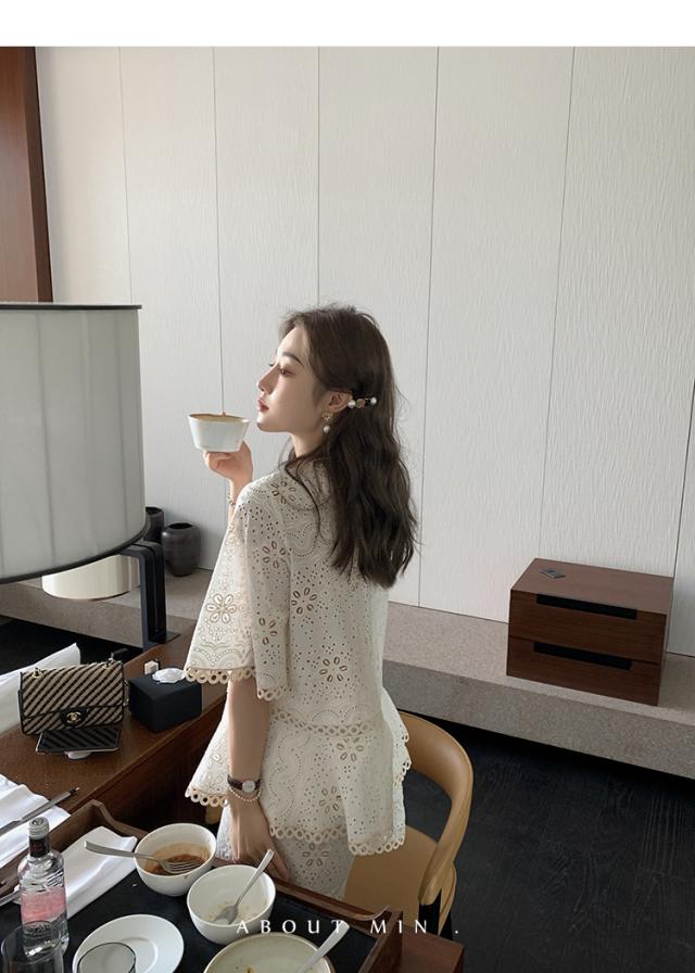 トップス ブラウス カットソー プルオーバー 白トップス 袖あり 5分袖