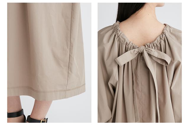 ワンピース ワンピドレス ミモレ丈 ロング丈 袖あり 5分袖 パフスリーブ ラウンドネック 襟なし ワイド バックリボン 綿 ポリエステル 大人可愛い シンプル カジュアル おしゃれ お洒落 大人女子 こなれ感 ラフ キュート ルーズ 個性的 主役級 存在感 無地 春 夏 秋 10代 20代 ワンピース ワンピドレス ミモレ丈 ロング丈 袖あり 5分袖