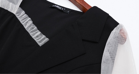 フェイクツーピース ワンピース ショート丈 膝上 袖あり 長袖 スクエア