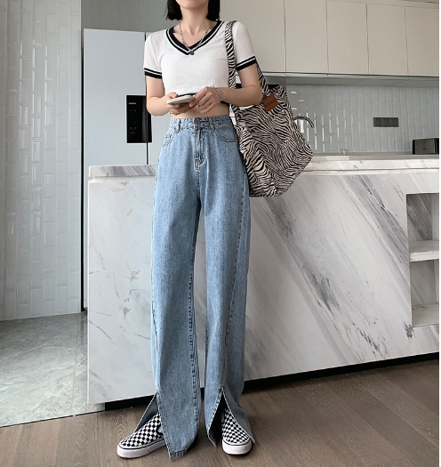 ボトムス パンツ Gパン デニムパンツ ストレート ワイド スリット ハイウエスト デニム きれいめ シンプル カジュアル かっこいい 大人女子 こなれ感 ラフ マニッシュ スポーティー ストリート 無地 春 夏 秋 10代 20代 30代 40代 レディース 女性用 ママ 女の子 学生 通学の通販は 6,582円