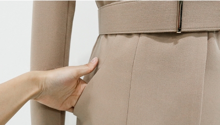 スーツ スキニーパンツ アンクル丈 袖あり 長袖 襟なし スリム ベルト