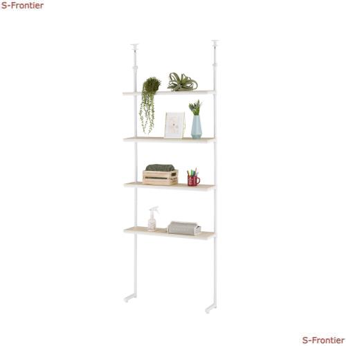 ドウシシャ ルミナス ラテ 突っ張り ラック 棚 幅85 4段 白 ホワイト オシャレでかわいい スリム壁面収納 ウォールラック 簡単取付 段差の通販は