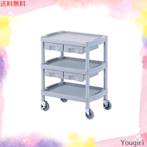 アズワン プラスチックワゴン3段 引出し4個付き 655×455×825mm /8-8719-02