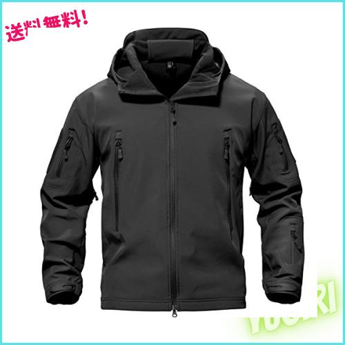 [TACVASEN] メンズ コート アウター ジャケット ミリタリー フード付 多機能 ジャンパー 裏起毛 パーカー 軽暖 秋冬用 ブラック L