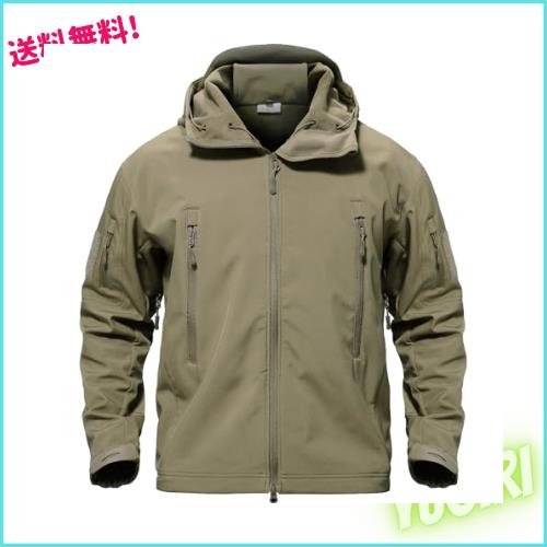 [TACVASEN] サメ皮ソフトシェル 撥水 フリースコート スポーツ ジャケット メンズ おしゃれ サバゲー 装備 スポーツウェア カーキ 2XL