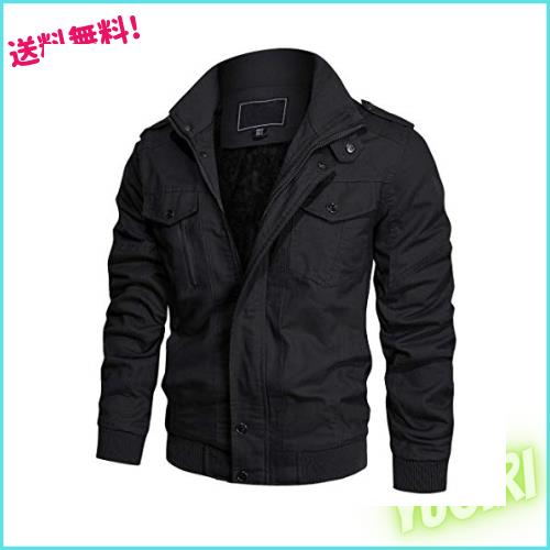 [KEFITEVD] カジュアルジャケット メンズ 作業服 大きいサイズ 防寒ウェア スタンドカラー ブルゾン 冬 アウター 裏ボア 黒 ブラック 2XL