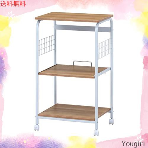 不二貿易 レンジ台 キッチンラック 幅51.5×41×高さ89.5cm ホワイト ナチュラル スライド棚 収納 レンジワゴン キャスター付き 14640の通販は
