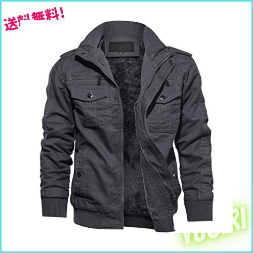 [TACVASEN] ブルゾン 防寒性 秋冬 コート メンズ 裏フリース アウター お洒落 作業 ジャケット マルチポケット カーゴ オーバー グレー 2