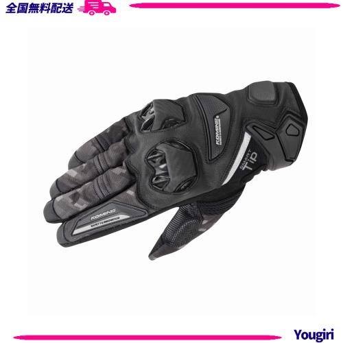 [コミネ] バイク用 プロテクトレザーメッシュグローブ Plaid Black S GK-234 1232 春夏秋向け メッシュ素材 カーボン プロテクター