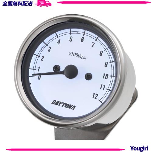 デイトナ(Daytona) バイク用 機械式 タコメーター ステンレスボディ/ホワイトパネル/ホワイトLED φ60 12000rpm表示 15642