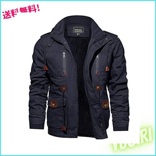 [KEFITEVD] ミリタリージャケット 暖かい メンズ ブルゾン カジュアル フィールドコート 仕事着 スタンドカラー ネイビー 3XL