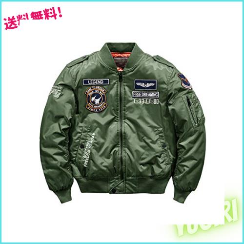 [セミオーガスト] メンズ MA-1 フライトジャケット 中綿 ジャンパー 刺繍 ワッペン ミリタリージャケット 防寒 エムエーワン グリーン L
