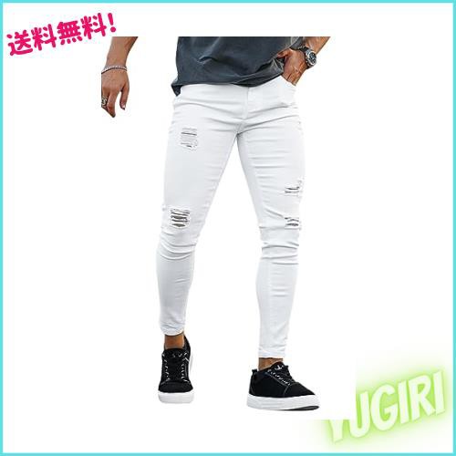 [GINGTTO] ダメージジーンズ メンズ スキニージーンズ スリム ジーパン ストレッチパンツ デニム ホワイト 白 28の通販は 5,308円
