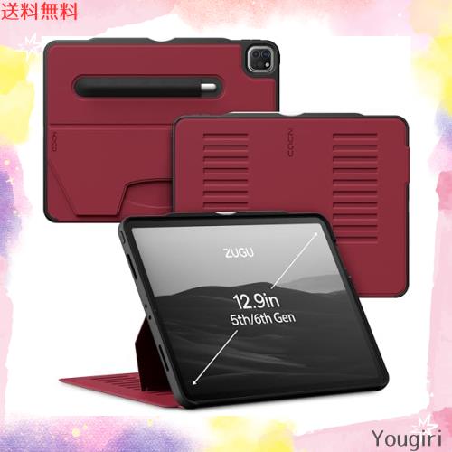 ZUGU iPad Pro 12.9 第6世代 ケース 2022 / 第5世代 2021 極薄 落下衝撃保護 10段階スタンド機能 Apple ペンホルダー ワイヤレス充電 オ