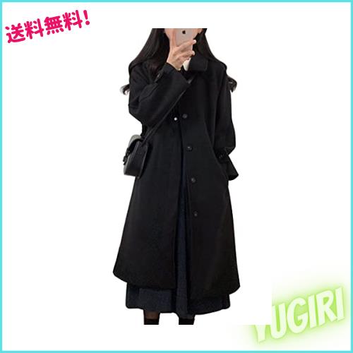 [eleitchtee] LHT チェスターコート レディース 冬 大きいサイズ ロング丈 ゆったり 厚手 シンプル 黒 体型カバー オシャレ お出かけ (ブ