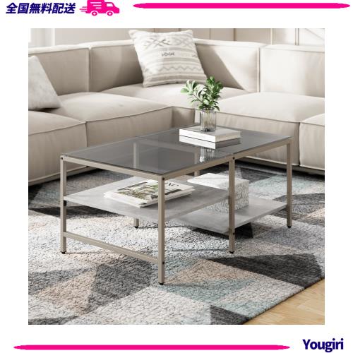 HOMOOI ローテーブル センターテーブル ガラステーブル 二段収納 強化ガラス 収納付き おしゃれ リビング 一人暮らし 幅100×奥行60×高の通販は 11,751円