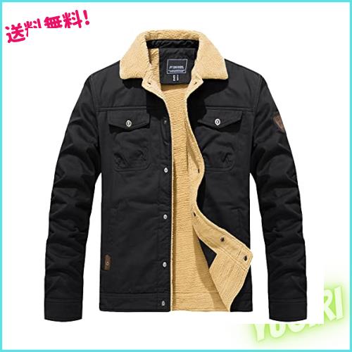 [KEFITEVD] アウター カジュアル メンズ 裏ボア ジャンパー バイク用 ジャケット アウトドア ブルゾン 防寒防風 綿 黒 ブラック L