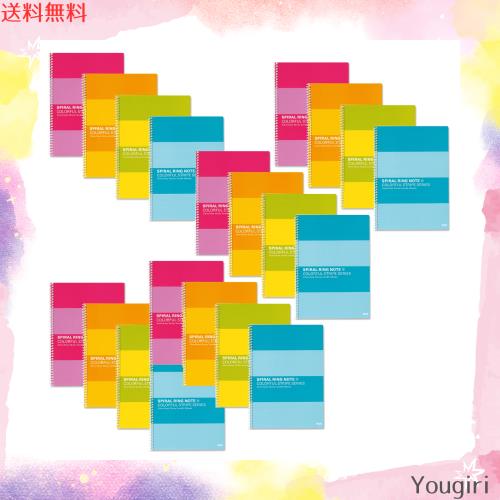 PLUS リングノート セミB5 6.5mm横罫 30枚 20冊 RS-030-4P 76-801 ×5 カラーアソートの通販は