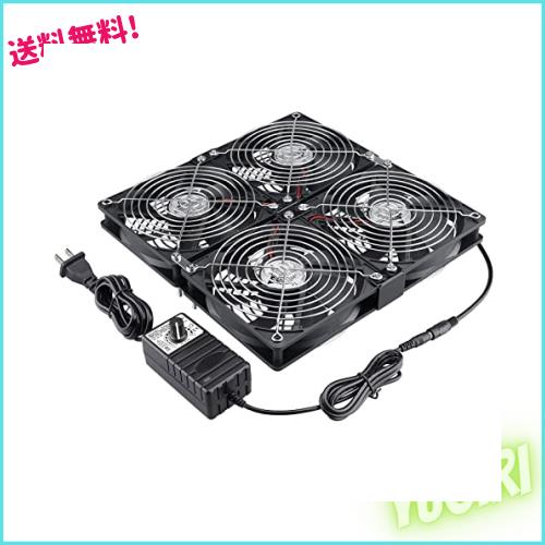 GDSTIME 4 x 120mm x 25mm 換気扇、DC12V電源 4連ファン、AC100V〜240Vスピードコントローラー、キャビネットシャーシ冷却ファン、サーバ