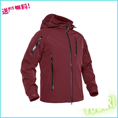 [KEFITEVD] ウインドブレーカー メンズ 登山 大きいサイズ 防寒着 タクティカルジャケット 冬用 ジャンパー 赤 ワインレッド M