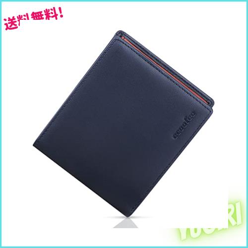 [ecoofee] 財布 メンズ 二つ折り 本革 薄い ボックス型小銭入れ 一流 の 財布 職人 が 作る 二つ折り財布 サイフ コンパクト (Blue)