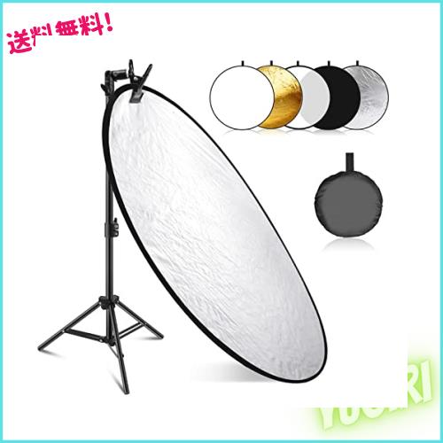 NEEWER 32”/80cm レフ板 ライトレフ板 メタルクランプとスタンド付き 5 in 1 折りたたみ式丸型レフ板 半透明 銀 金 白 黒色 低角度の子供の通販は