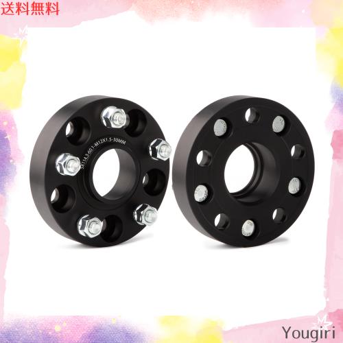 JiiinMiiin ハブ付 ワイドトレッドスペーサー 30mm PCD114.3 5H 内径60.1mm M12×P1.5 鍛造 マットブラック (2枚セット)の通販は 6,889円