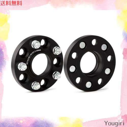 JiiinMiiin ハブ付 ワイドトレッドスペーサー 20mm PCD114.3 5H 内径60.1mm M12×P1.5 鍛造 マットブラック (2枚セット)の通販は